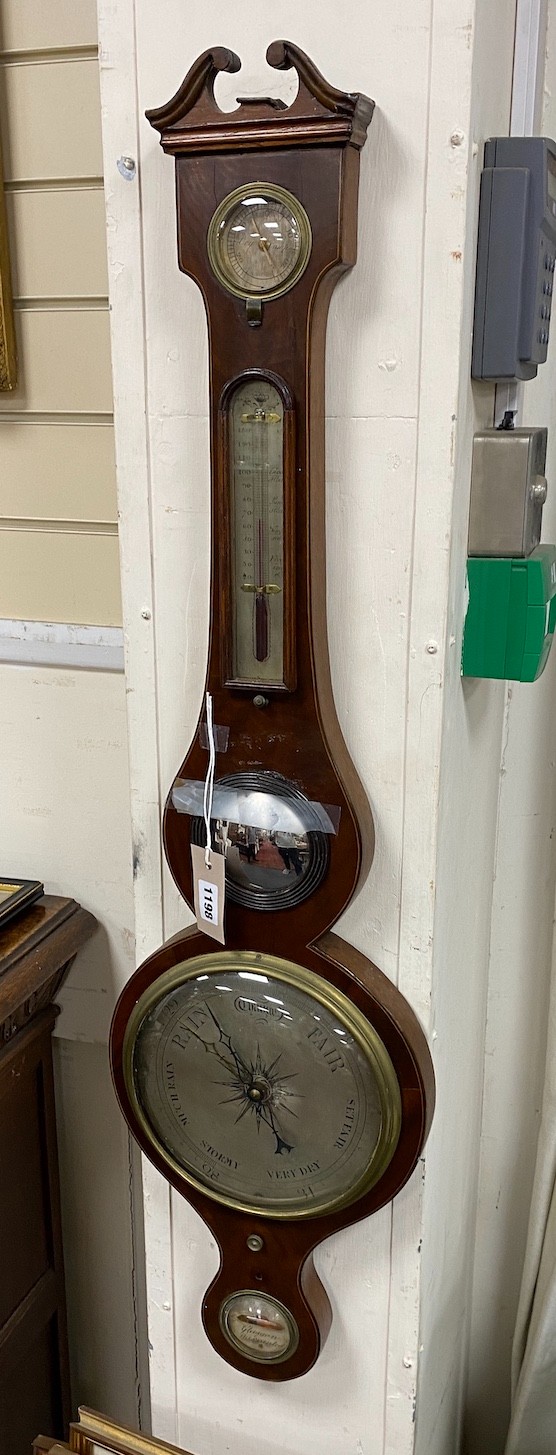 An early 19th century mahogany wheel barometer, height 98cm